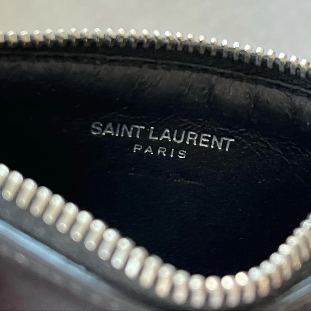 SAINT LAURENT Moujik French Bulldog Fragment Card Holder Black Leather